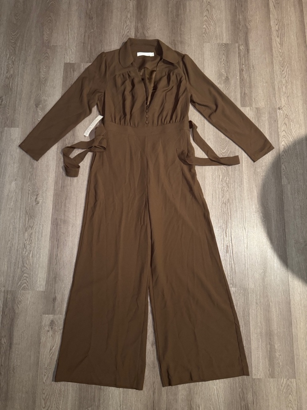 Tie-Waist Wide Leg Jumpsuit in Brown